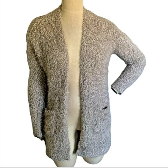Debut Womens Open Fuzzy Eyelash Stretch Cardigan Sweater Sz L Pockets #231F - Picture 1 of 6